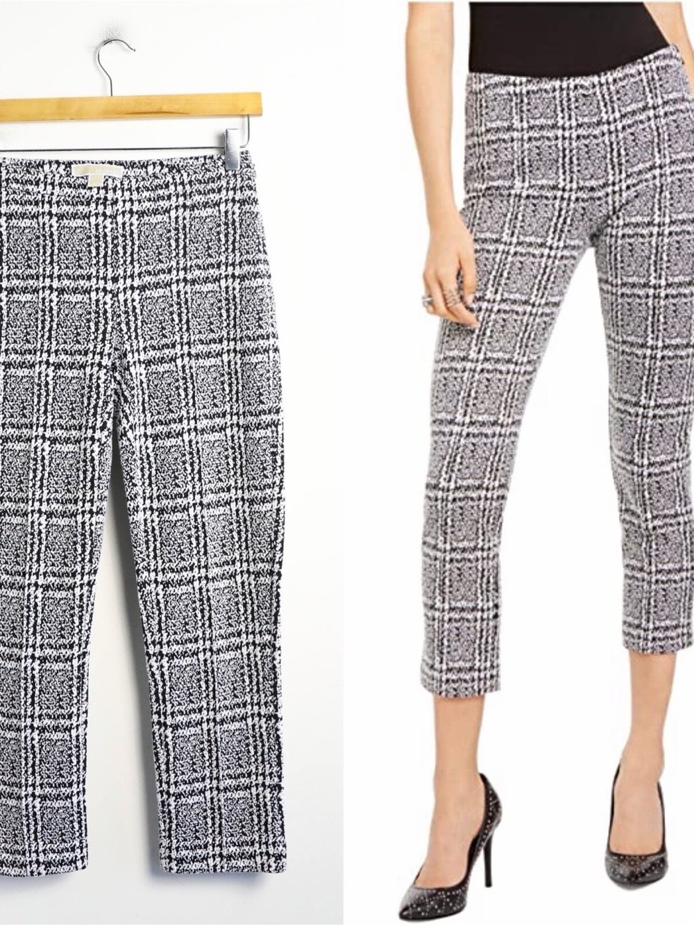 MICHAEL Michael Kors Black & White Plaid Cropped Ponte Pants